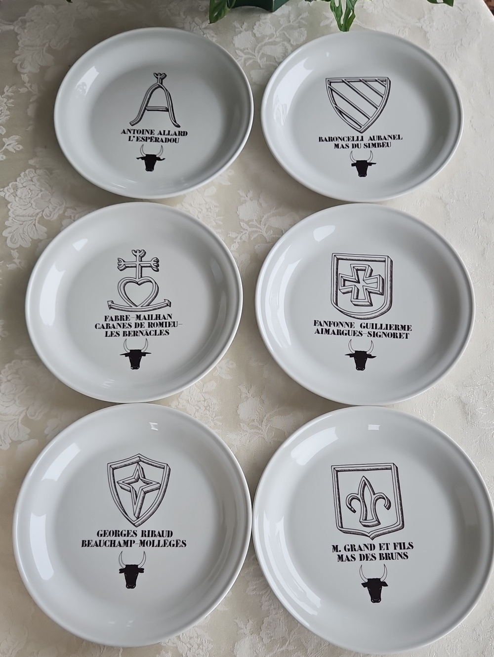 Complete vintage set of 6 Porcelaine de Paris Camargue herding plates